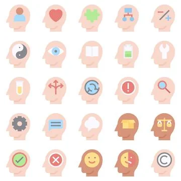 Brain Process Flat Icon Set, Vector Illustrations イラスト素材