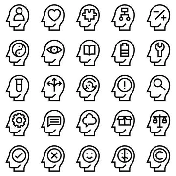 Brain Process Line Icon Set, Vector Illustrations Illustrazione stock