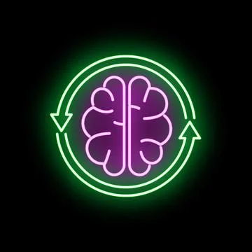 Brain processing loop neon sign on black Ilustração Stock