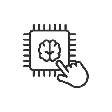 Brain processor chip, icon in line design. Brain, processor, chip, technology Stock Illustration