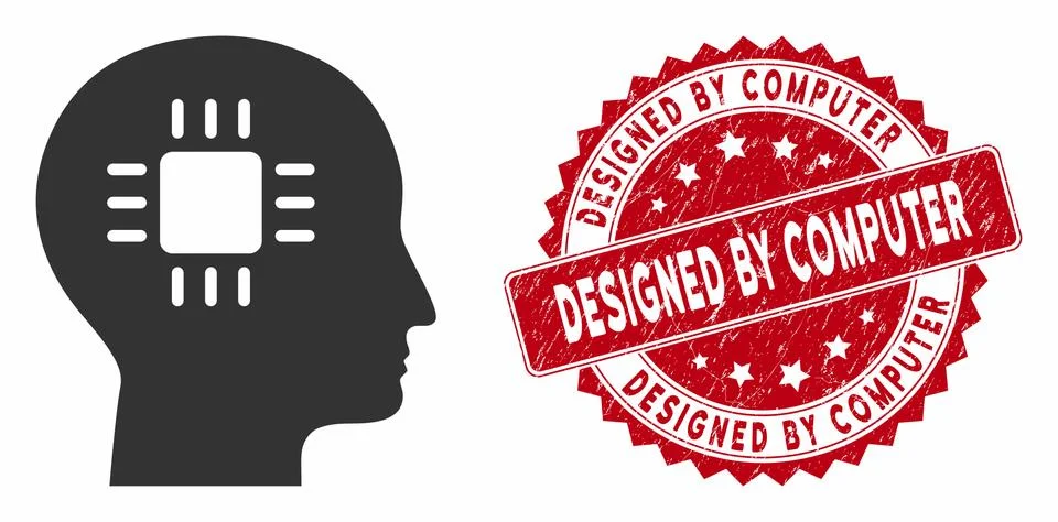 Brain Processor Icon with Grunge Designed by Computer Stamp イラスト素材