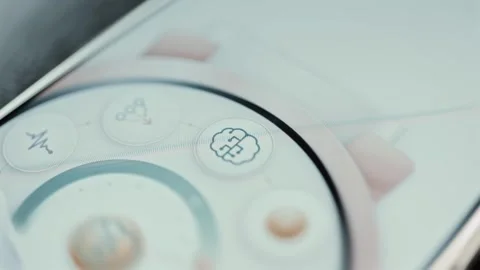 Brain processor icon inside round button Stock Footage 344851401