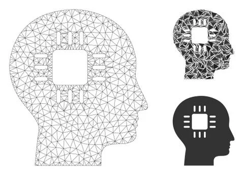 Brain Processor Vector Mesh Wire Frame Model and Triangle Mosaic Icon Stock Illustration