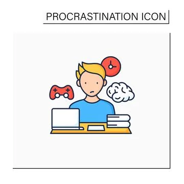 Brain procrastination color icon Stock Illustration