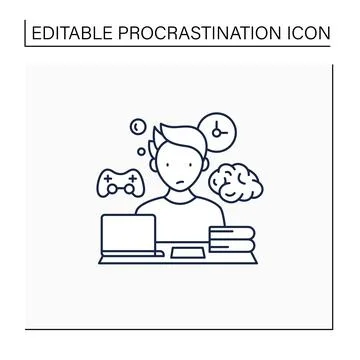 Brain procrastination line icon Stock Illustration