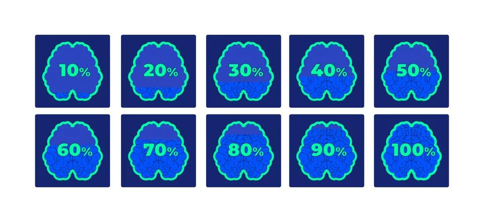 Brain progress increasing percentage neon dashboard UI element set Stock Illustration