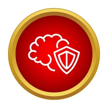 Brain protection shield concept on red round icon Stock Illustration