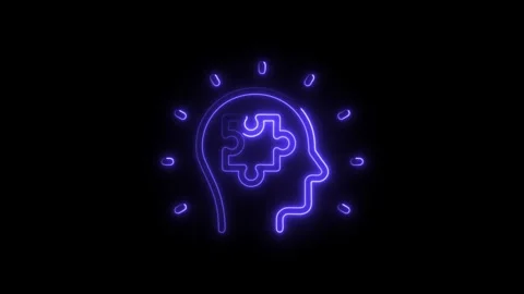 Brain puzzle idea concept glowing neon light silhouette depicts thinking pr.. Stock Footage 308999142