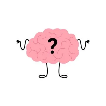Brain with question confused. Brain think, brainstorm and multitasking, cute  Stock Illustration
