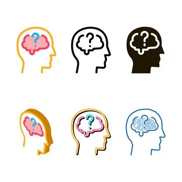 Brain question mark icon vector outline multistyle 库存插图