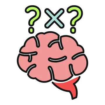 Brain with question marks showing confusion and memory loss Stock Illustration