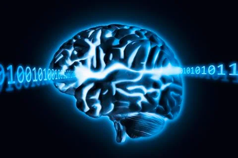 Brain radiating light and numbers, studio shot Stock Illustration