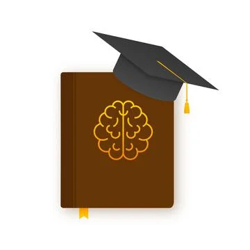 Brain reading a book. Reading for exam, knowledge, studying. Vector stock 스톡 일러스트