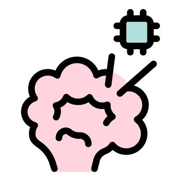 Brain receiving signals from microchip, artificial intelligence and neural .. Illustrazione stock