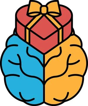 A brain with a red and blue heart on it Stock Illustration