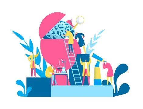 Brain research by scientist, discovery vector illustration. Scientists discover Stock Illustration