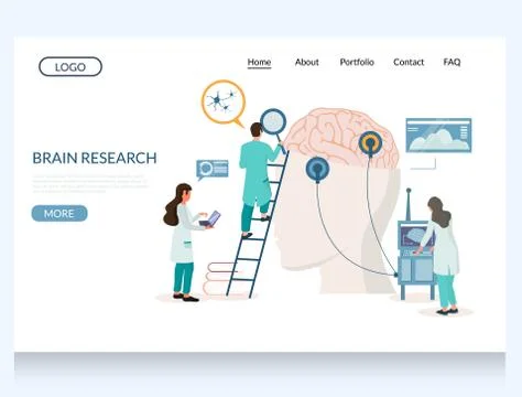 Brain research vector website landing page design template Stock Illustration