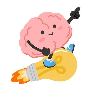 Brain Riding Light Bulb With Creative Energy Stock Illustration