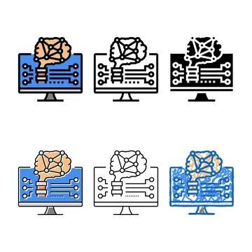 Brain robot color icon types vector 스톡 일러스트