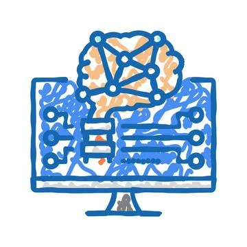 Brain robot icon doodle illustration Stockillustratie