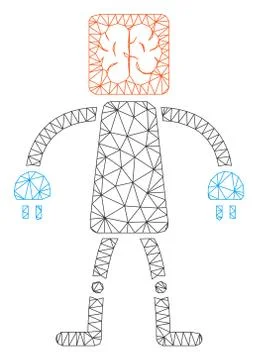 Brain Robot Polygonal Frame Vector Mesh Illustration Stock Illustration