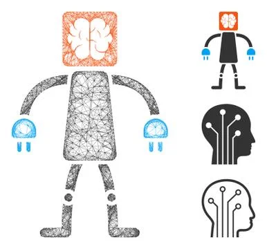 Brain Robot Polygonal Web Vector Mesh Illustration Stock Illustration