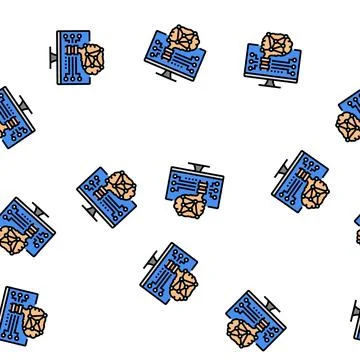 Brain robot vector seamless pattern Stock Illustration