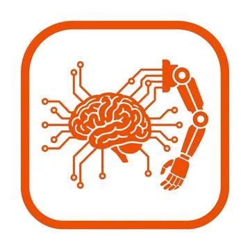 Brain robotic arm icon orange for prosthetics and human machine interface c.. 库存插图