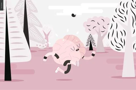 Brain running in the forest, pink version Stock Illustration