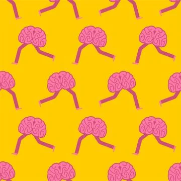 Brain runs pattern seamless. Brains run background. Thoughts escape ornament. 스톡 일러스트