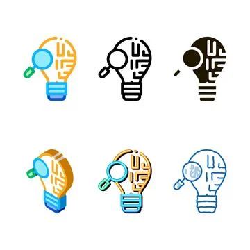 Brain savvy research icon vector simplified outline Stock Illustration