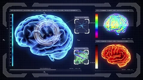 Brain scan 3d screen HUD animation, Stock Footage 279645624