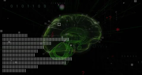Brain scan and data analysis animation over digital interface with binary code Stock Footage 304192126