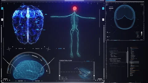 Brain scan screen animation. Screen with various parameters measured. Medical Stock Footage 154349870