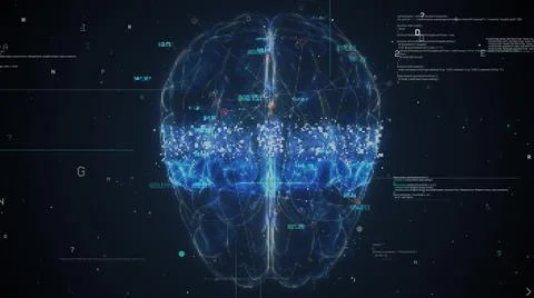 Brain scan technology. 3D Animation of Human Brain. Artificial Intelligence Stock Illustration