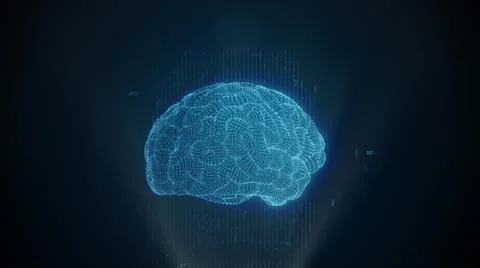 Brain scan technology. 3D Animation of Human Brain. Artificial Intelligence Stock Illustration
