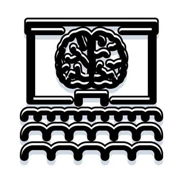 Brain on screen educating audience icon Ilustración de archivo