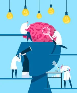 Brain searching idea, discovery vector illustration. Intelligence and creativity Illustrazione stock