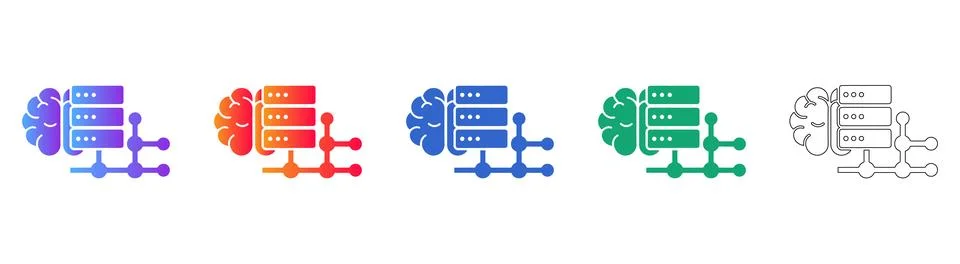 Brain Server Network Vector Icons icon set Stock Illustration