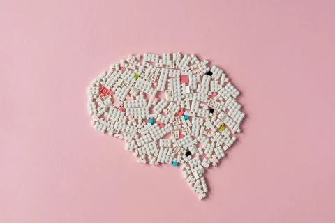 Brain shape built from toy building blocks as a metaphor for child developmen Stock Photos