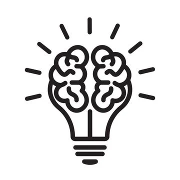 Brain shape creative bulb line art icon concept of idea, innovation Illustrazione stock