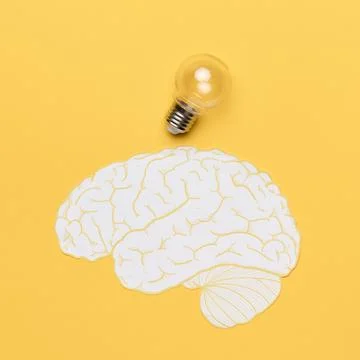 Brain shape with light bulb. High quality photo Stock Photos