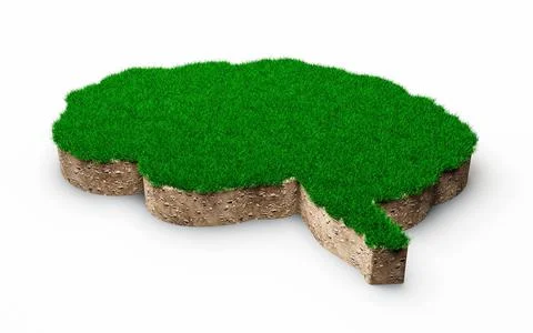 Brain shape made of green grass and Rock ground isolated on a white background Stock Illustration
