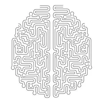 Brain Shape Maze Vector Design. Solve Problem Concept 스톡 일러스트