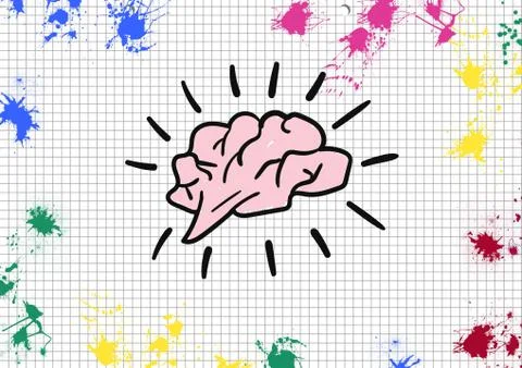 Brain shape on paper with color splashes Stock Illustration