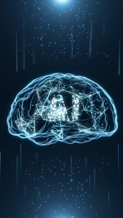 A brain-shaped AI intelligent technology-themed background is playing in a loop. Video stock 343359201