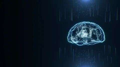 A brain-shaped AI intelligent technology-themed background is playing in a loop. Video stock 343359225