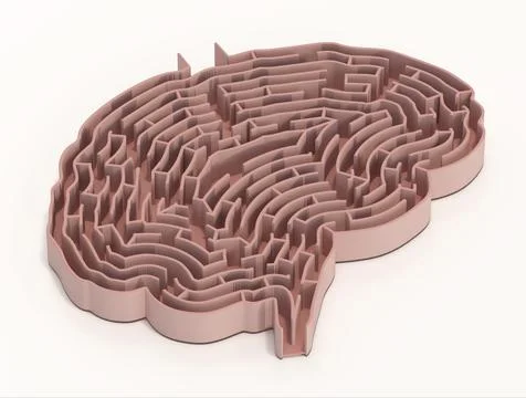 Brain shaped maze isolated on white background. 3D illustration Illustration