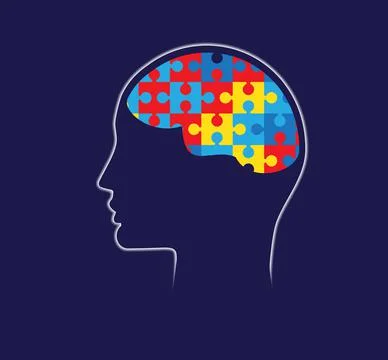 Brain-shaped puzzles.  Blue background. Stock Illustration