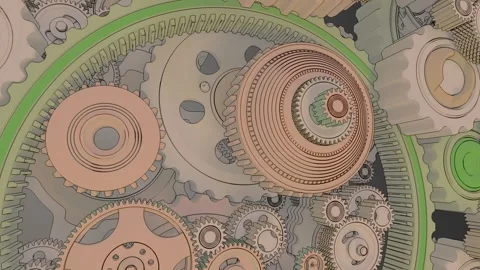 Brain shaped structure built from rotating gears filmed with camera motion .. Stock Footage 325367394